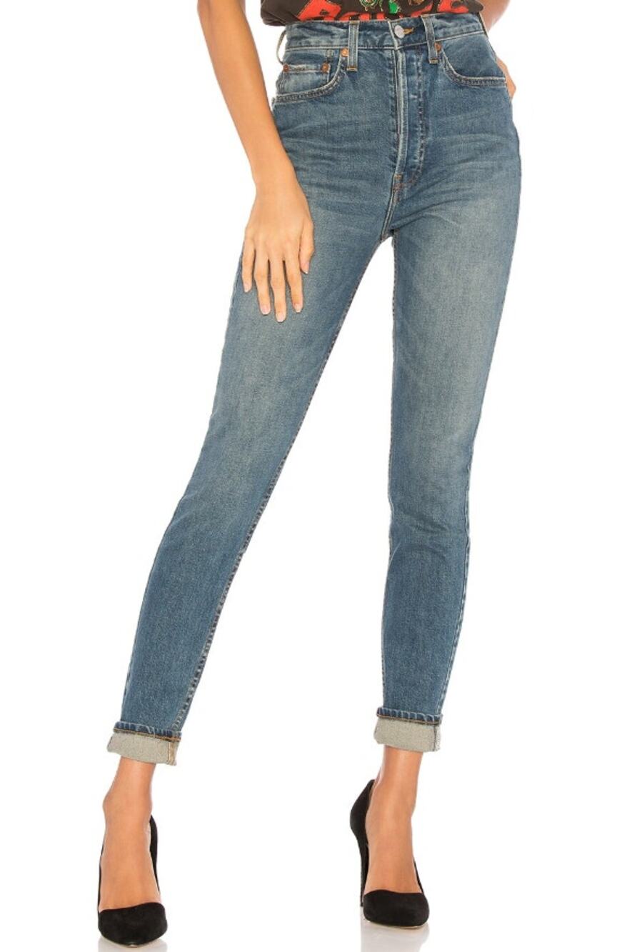 RE/DONE Womens Originals Ultra High Rise Skinny Size 26 Dusty Blue Stretch NWT